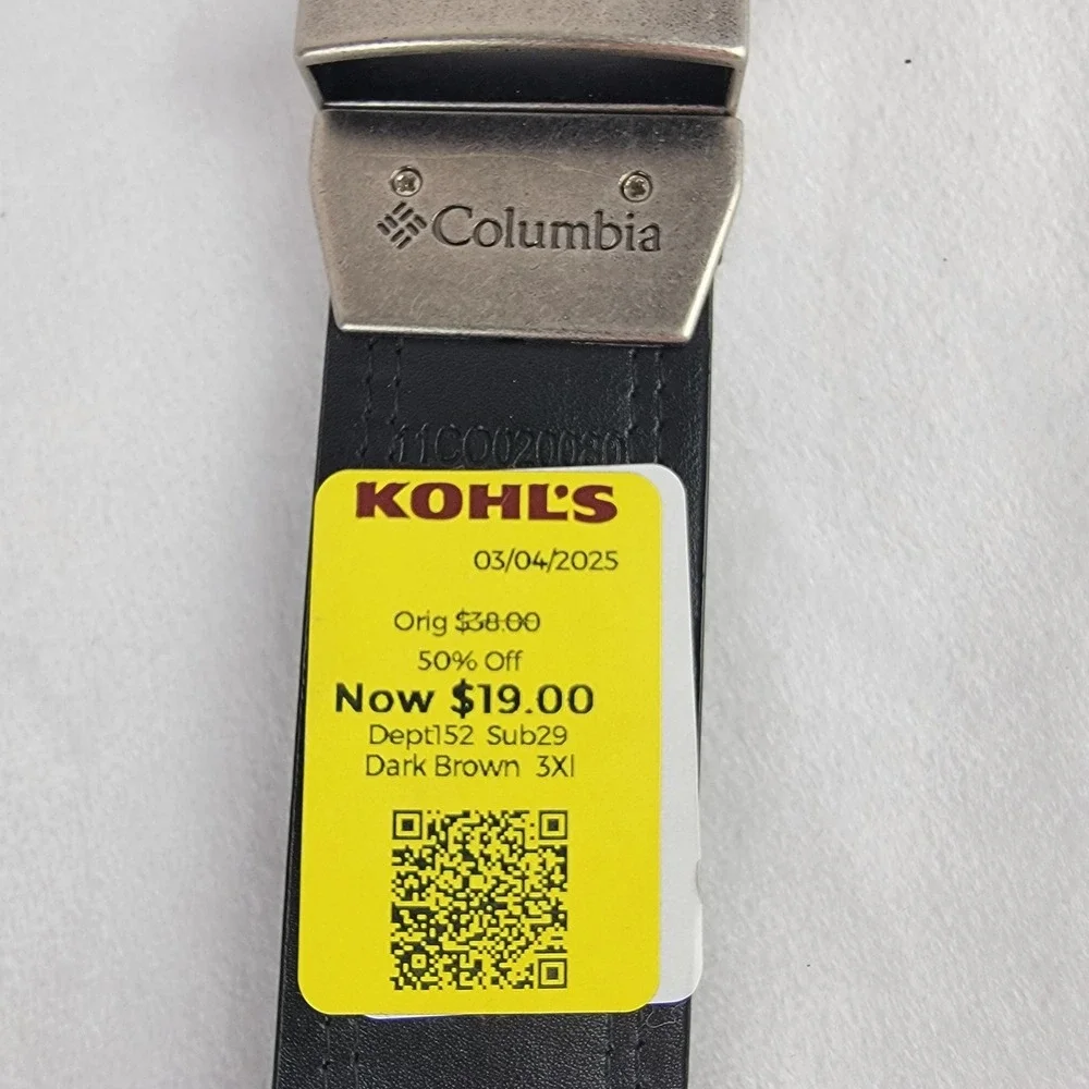 Columbia Mens Reversible Belt Dark Brown Black 3XL Stitch Detail Leather NEW